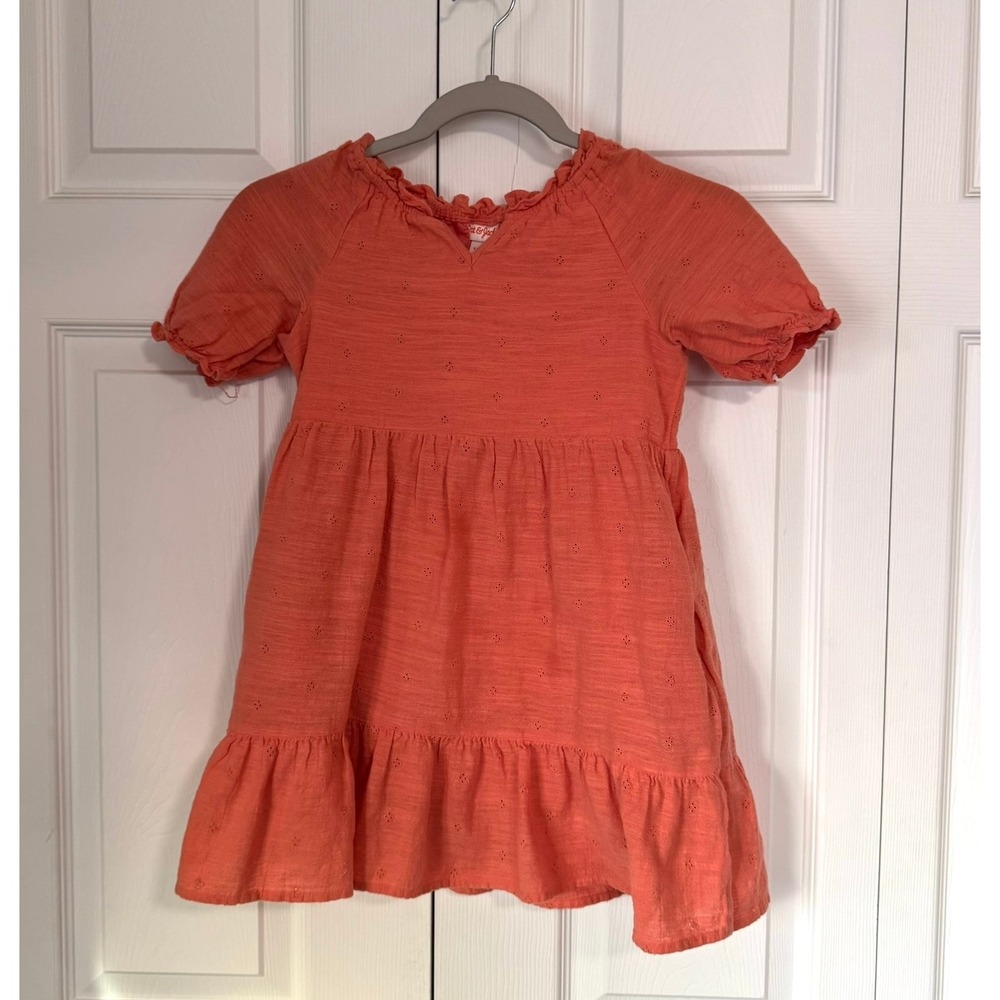 Cat Jack Orange Eyelet Ruffle Dress Size S 6 7 Toddler Girls Short Sleeve Cotton